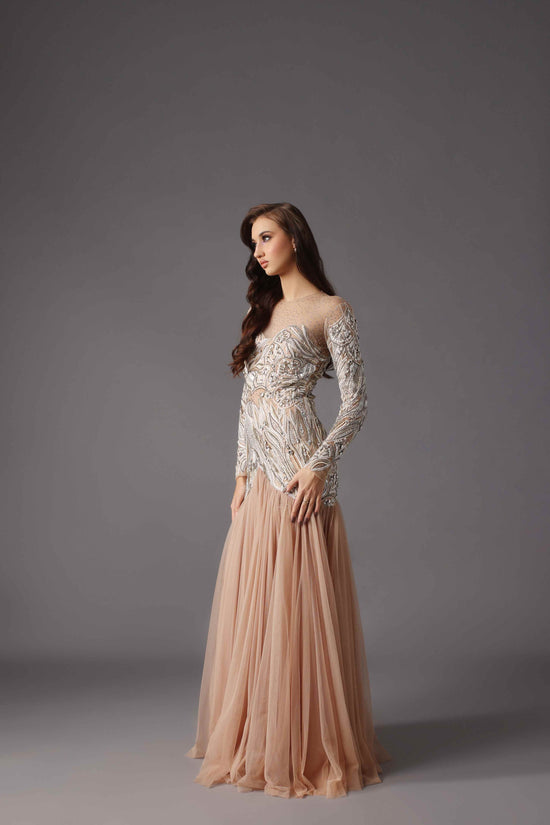 Peach and silver Designer Dress