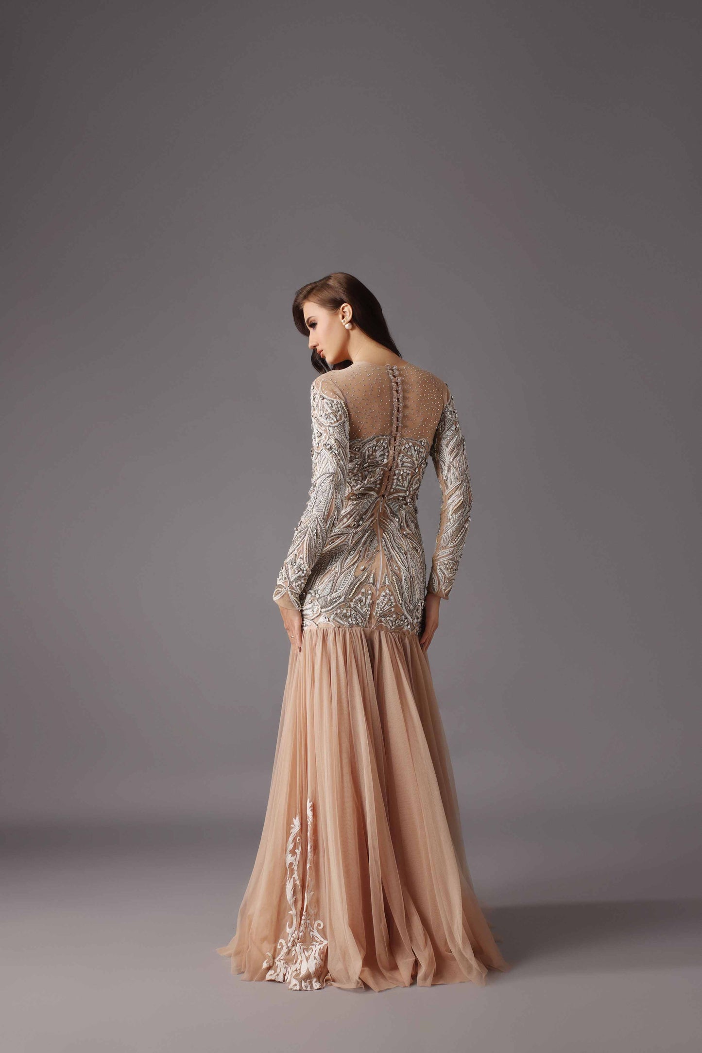 Peach and silver Designer Dress L