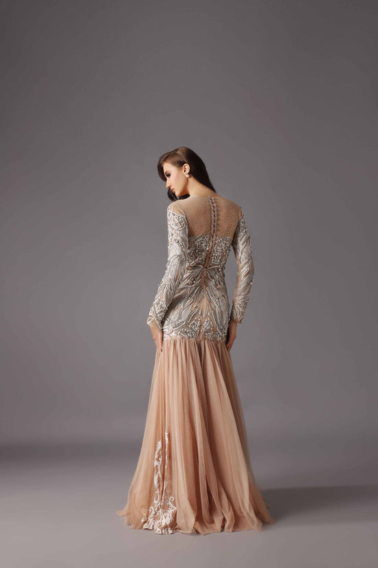 Peach and silver Designer Dress