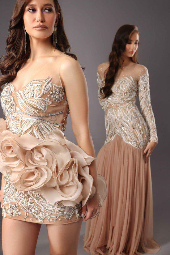 Peach and Silver Short Designer Dress