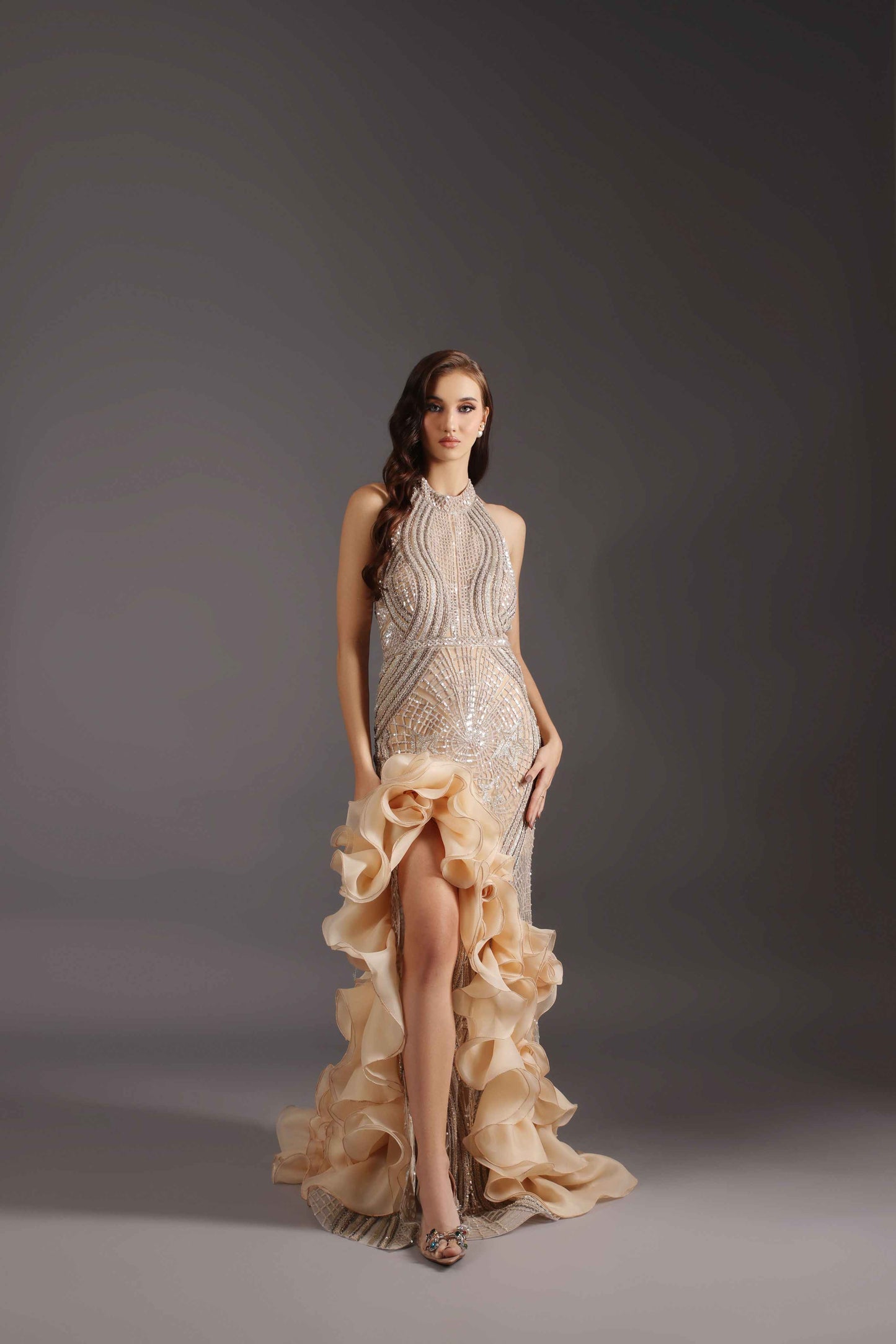 Nude Long Designer Dress