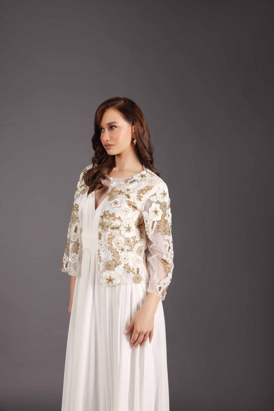 Rushing White Gown with Net Jacket