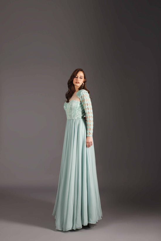 Light Green Long Party Designer  Dress