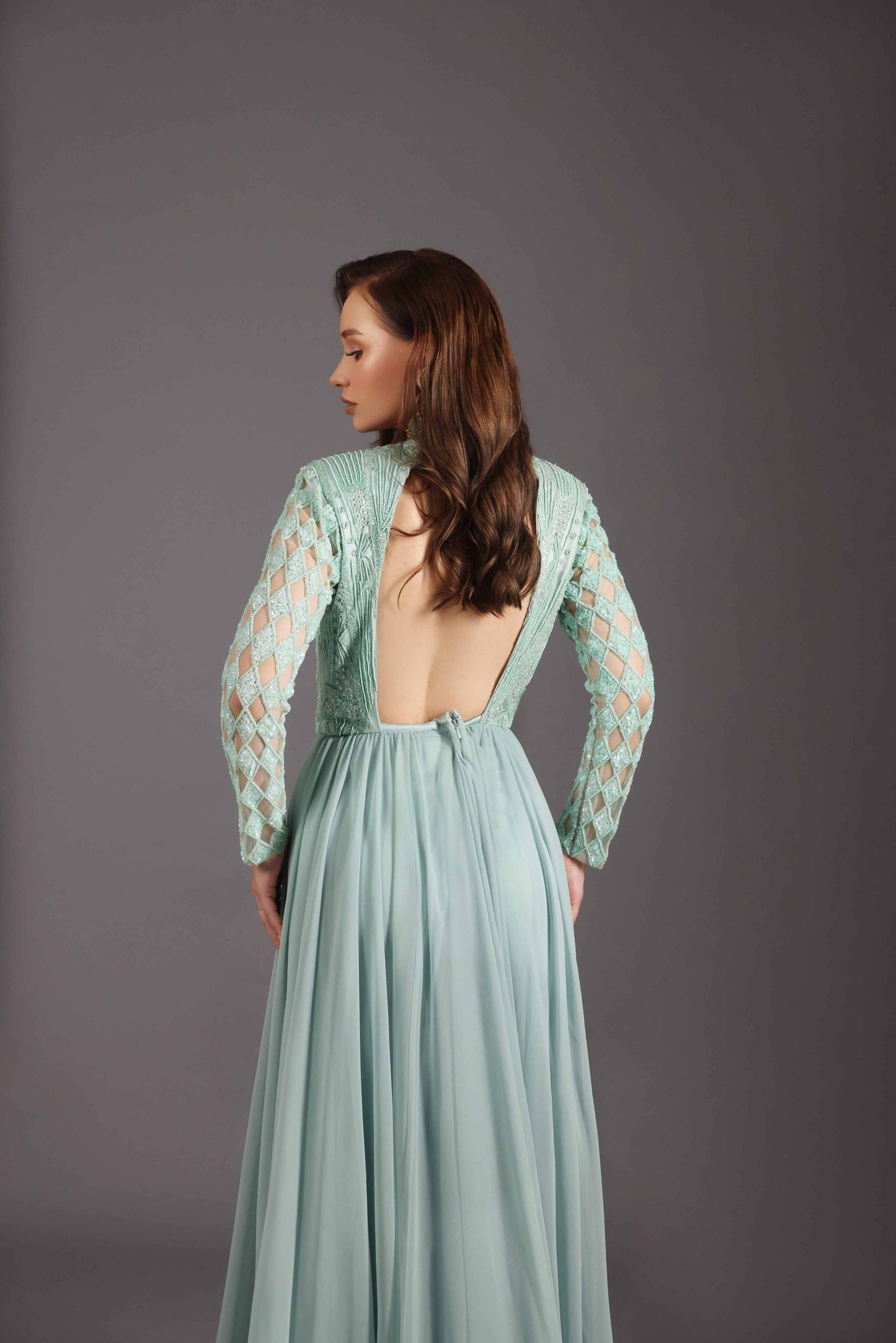 Light Green Long Party Designer  Dress