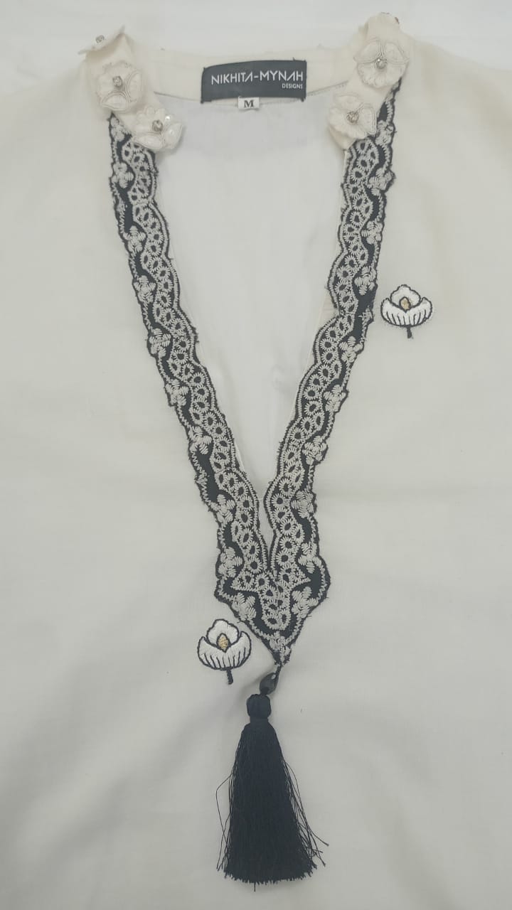 Ivory White Embroidered Kurti Top