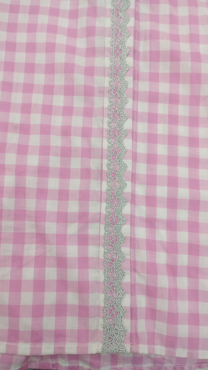Pink Gingham Checked Women’s Shirt with Lace Detailing