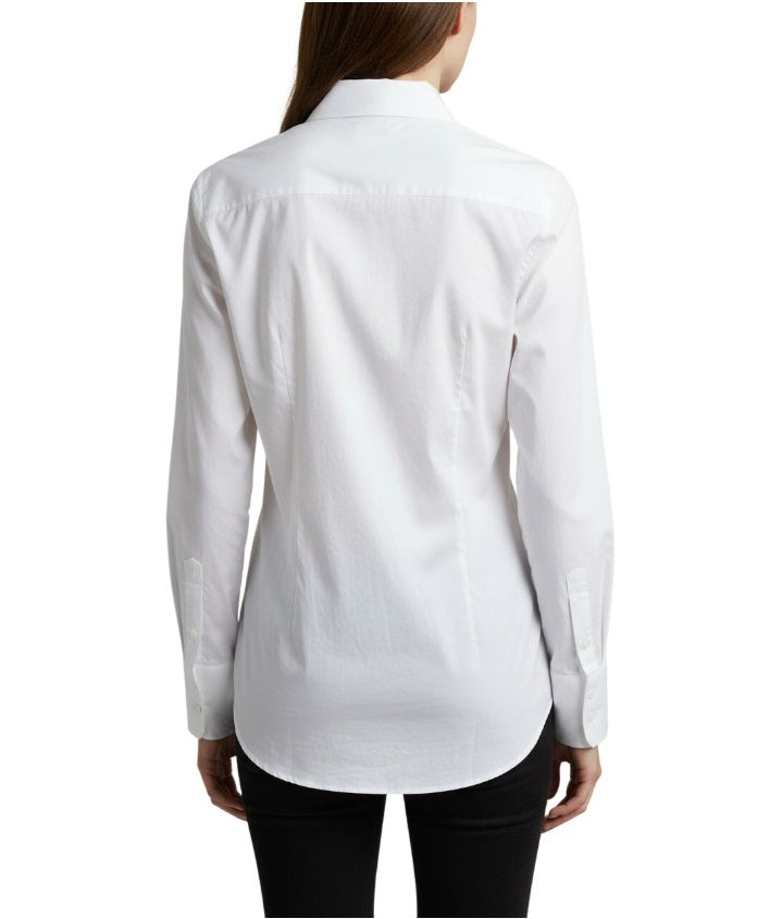 White Cotton Shirt with Orange Floral Embroidery