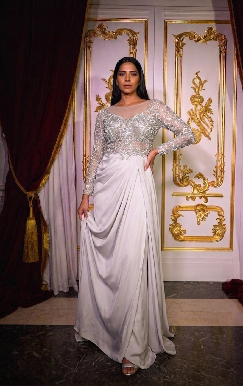 Moonlit Pearl Drape Gown
