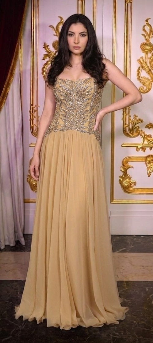 Celeste Champagne Crystal Corset Gown