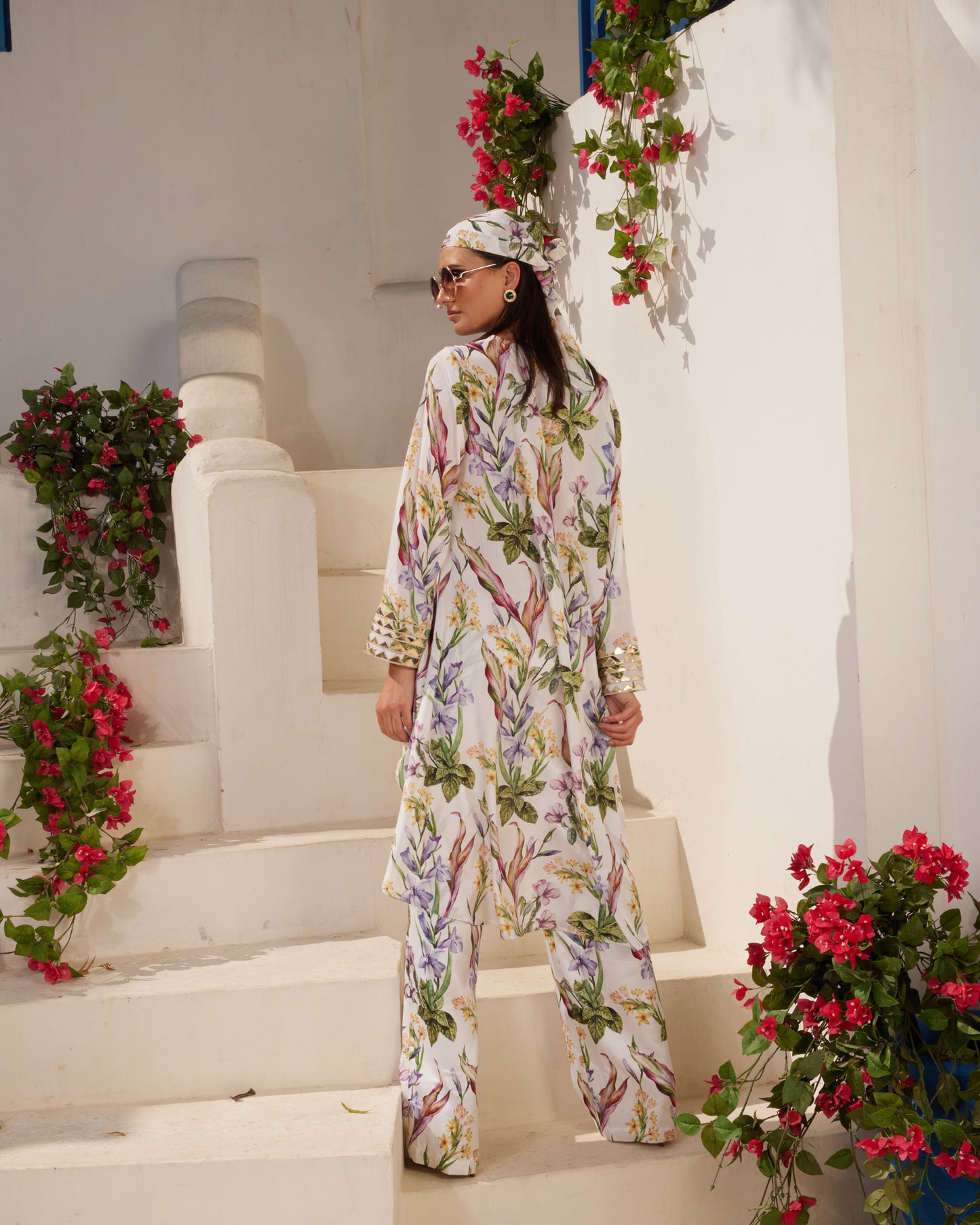 Floral Printed Mirror Work Top for Women