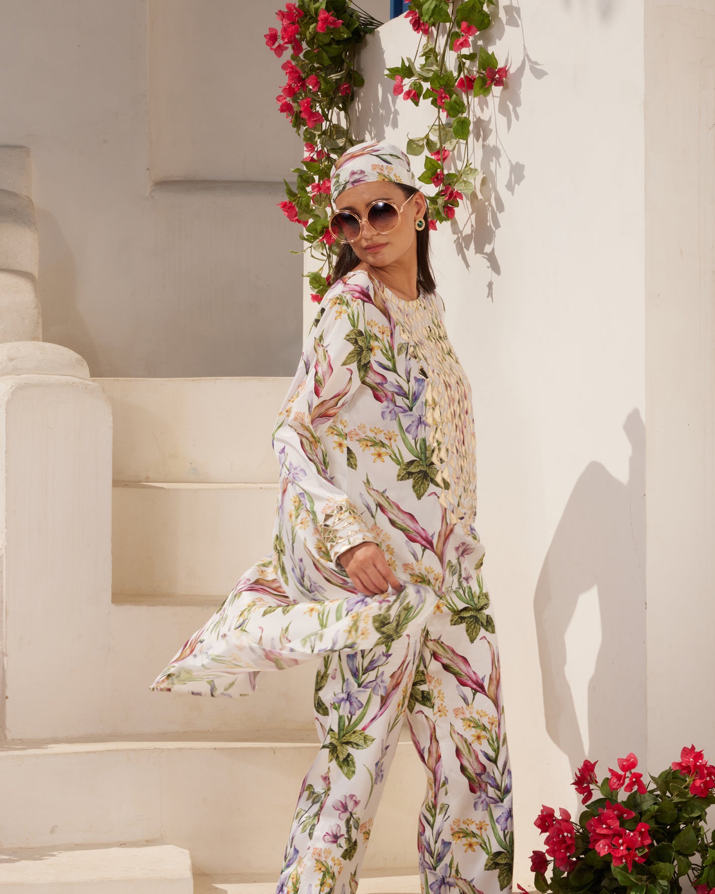 Floral Printed Mirror Work Top for Women