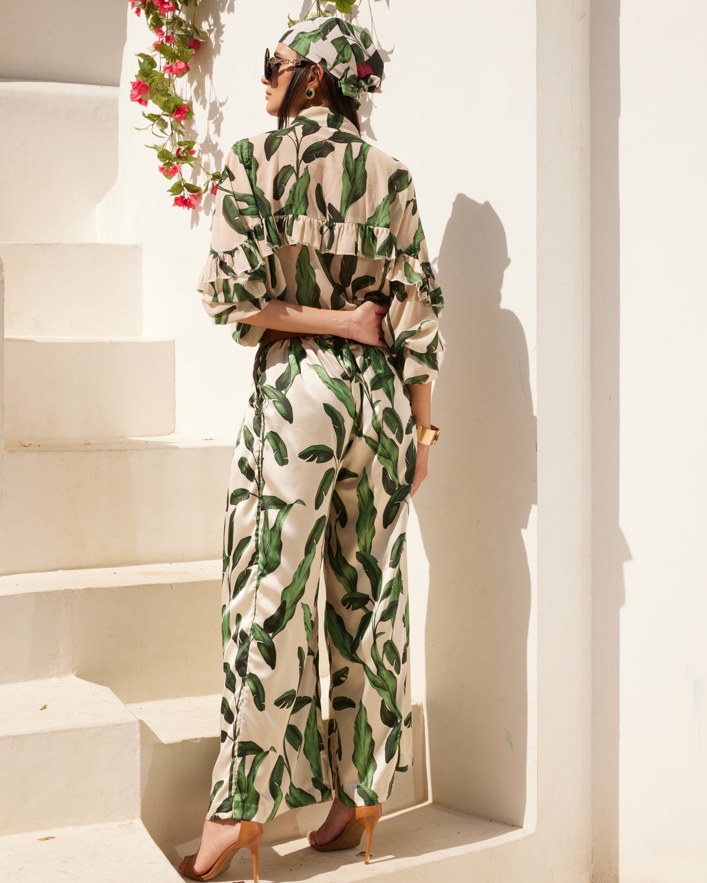 Chic Leaf Print Two-Piece Set