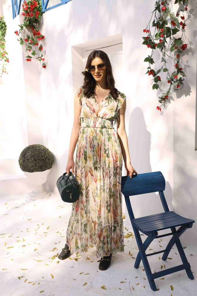 Off White Multicolour Maxi Dress