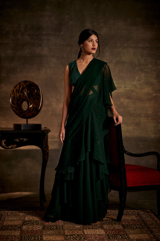 Green Designer Drape Saree