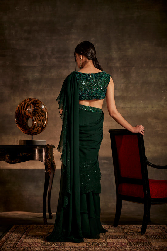 Green Designer Drape Saree