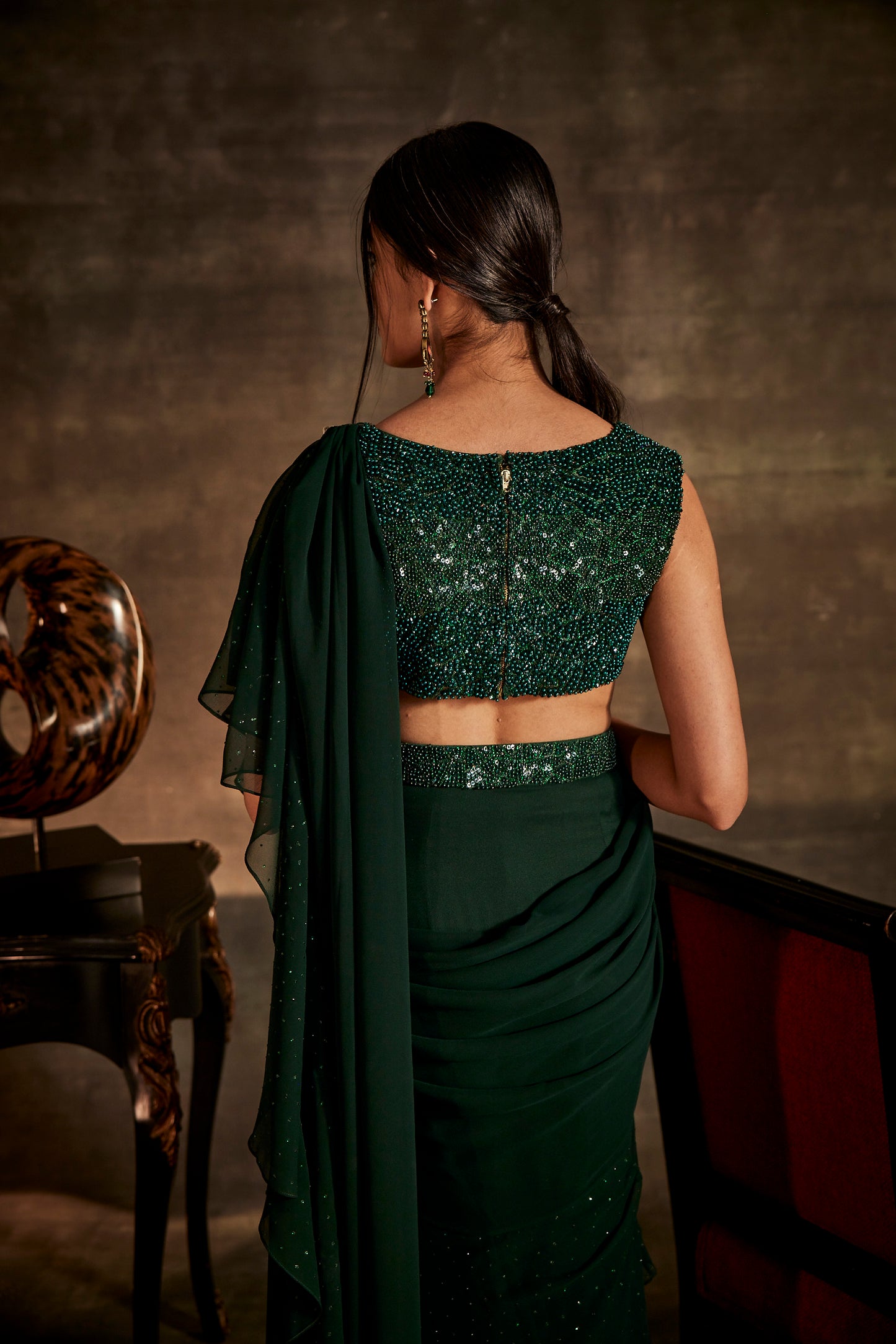 Green Designer Drape Saree