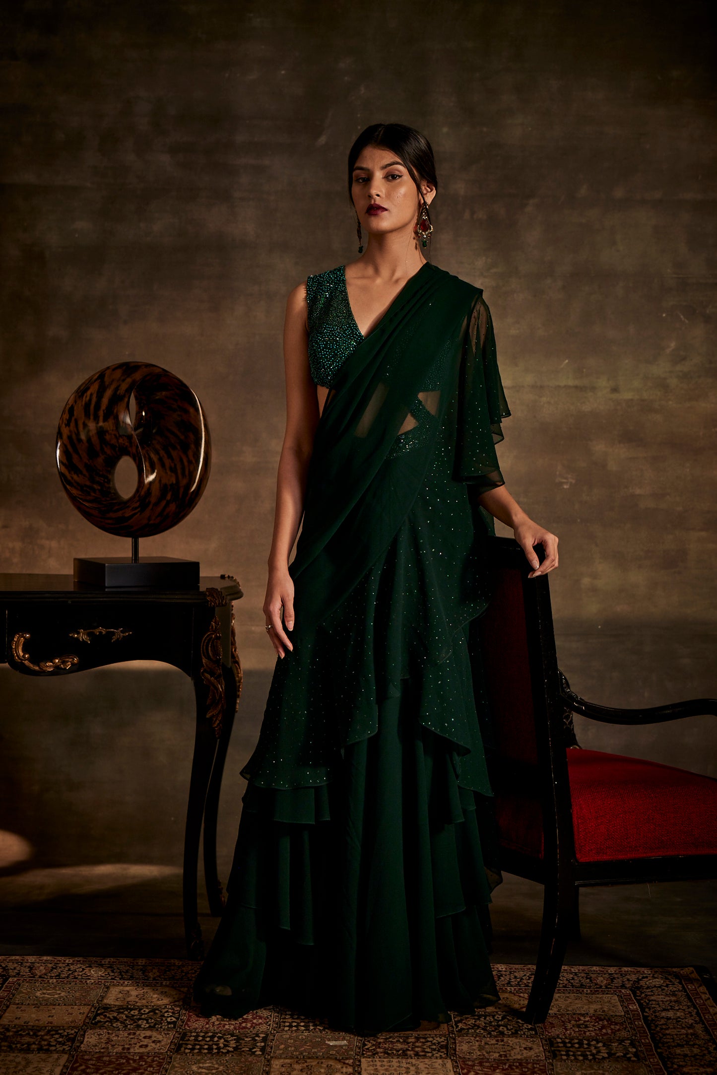 Green Designer Drape Saree