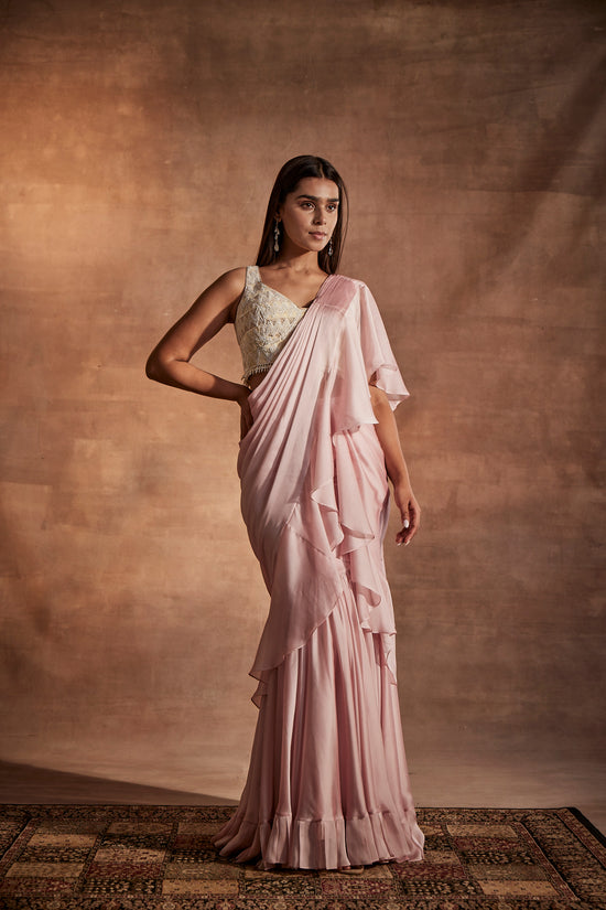 Designer Light Pink Drape Saree