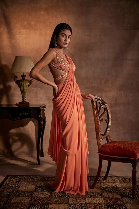 Peach Drape Saree