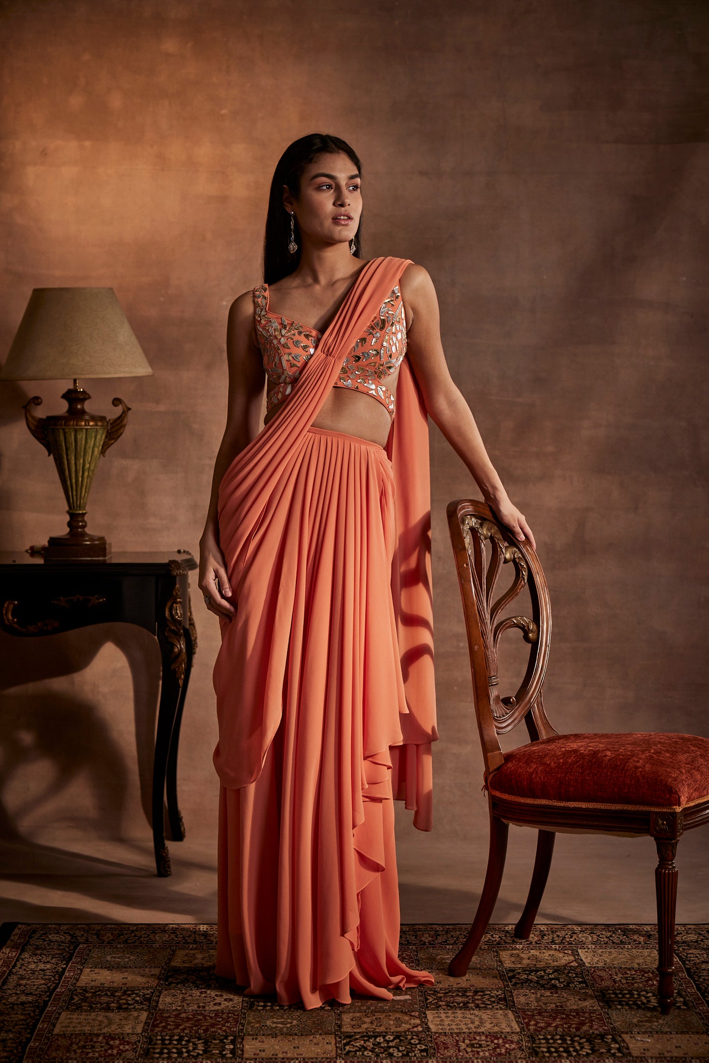 Peach Drape Saree