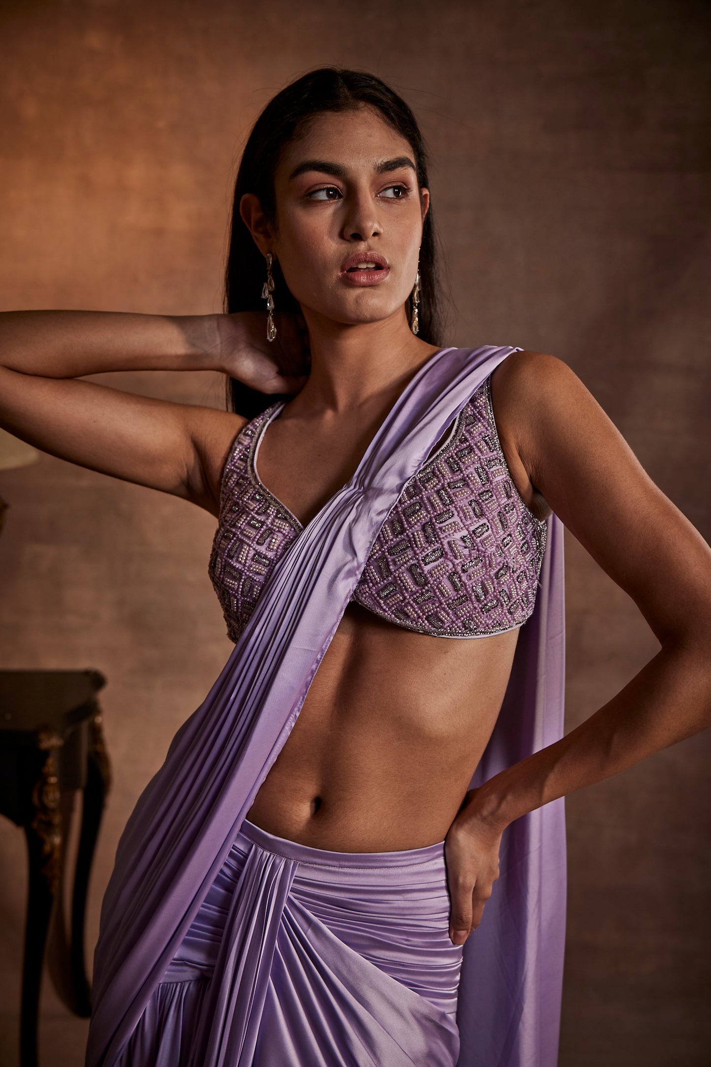 Lilac Designer Drape Saree