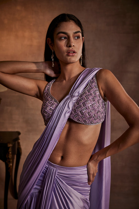 Lilac Designer Drape Saree