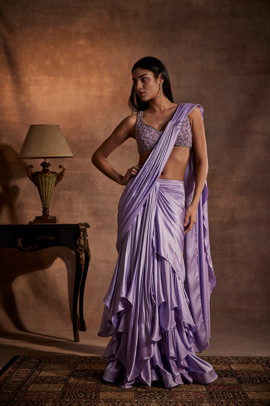 Lilac Designer Drape Saree