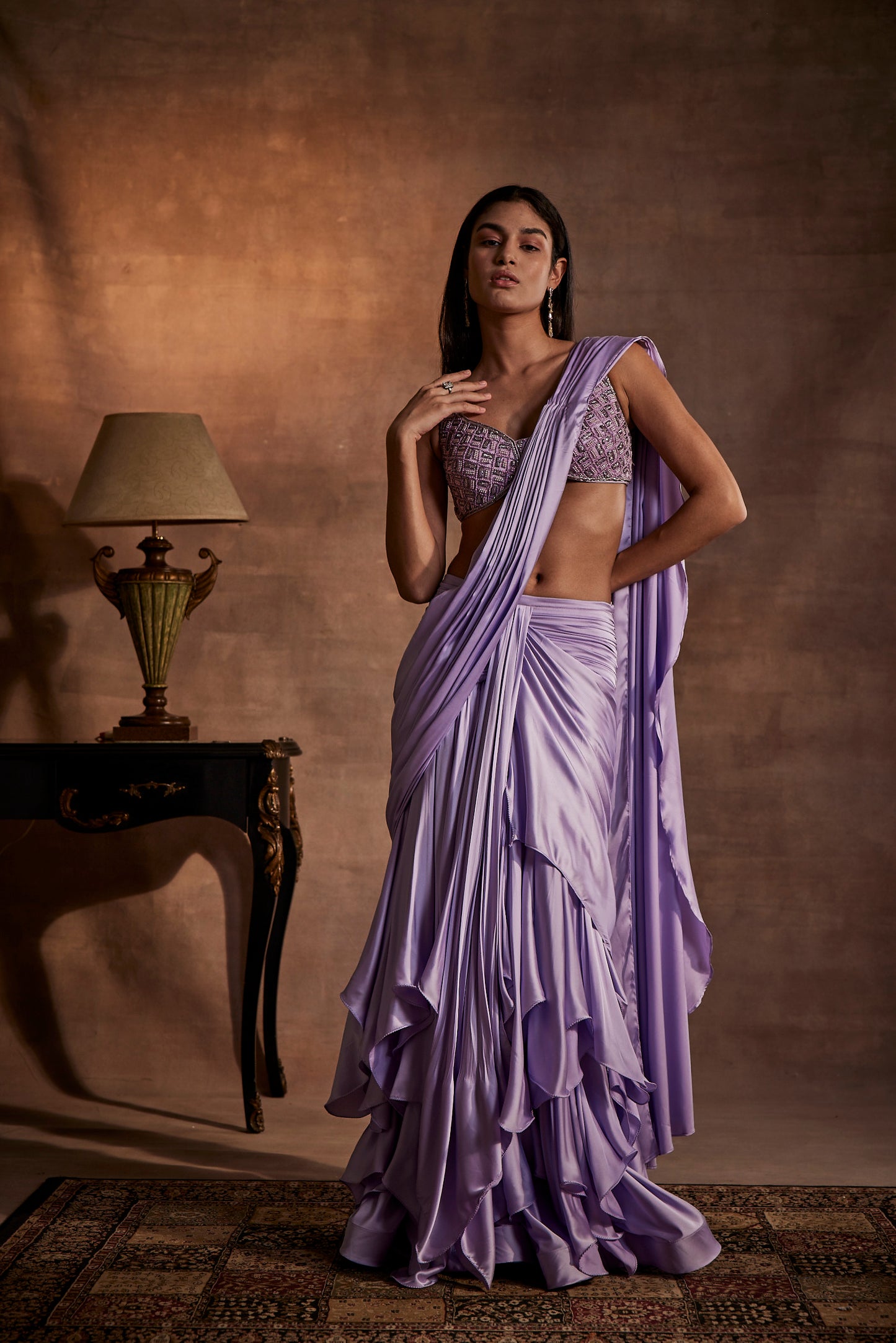 Lilac Designer Drape Saree