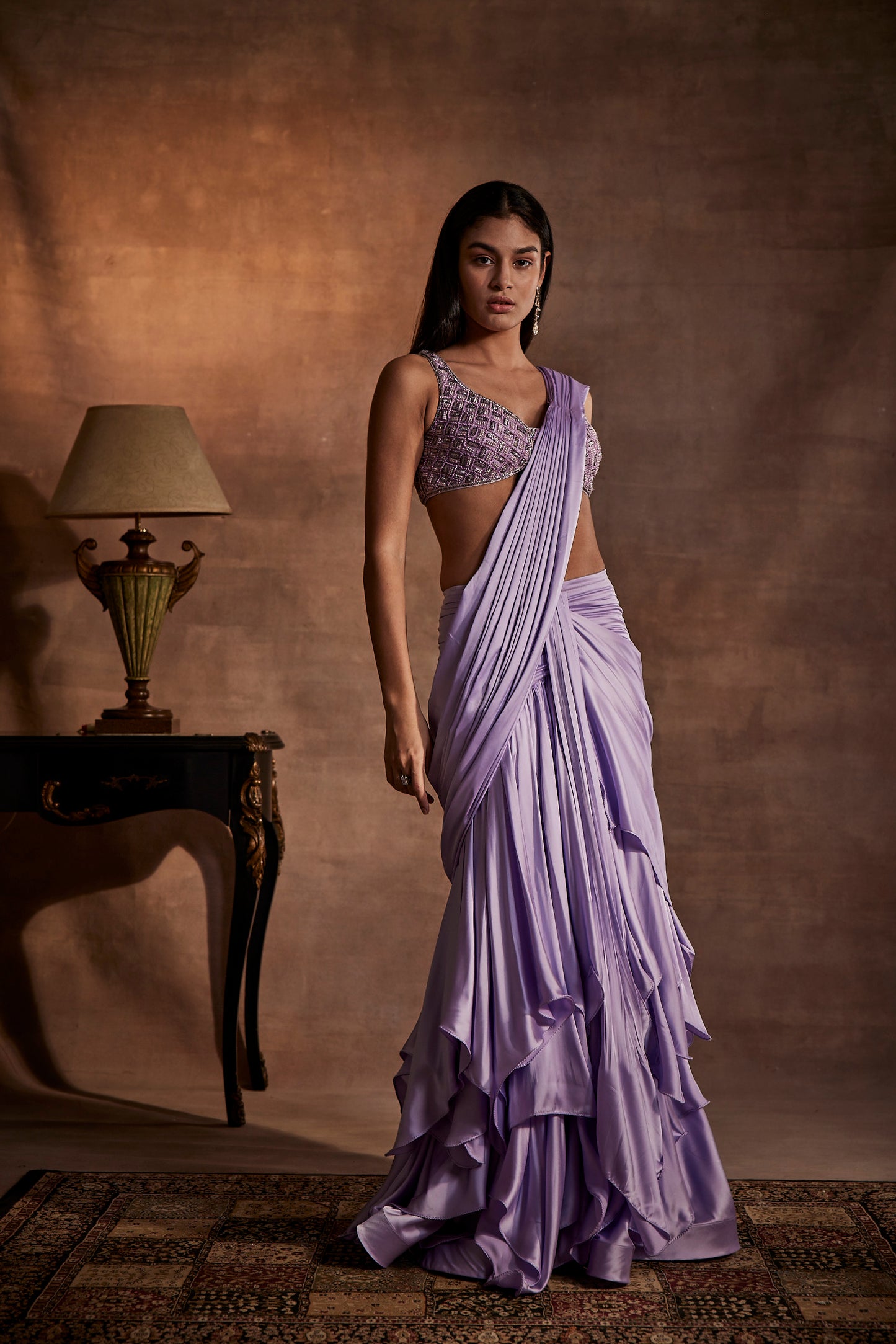 Lilac Designer Drape Saree