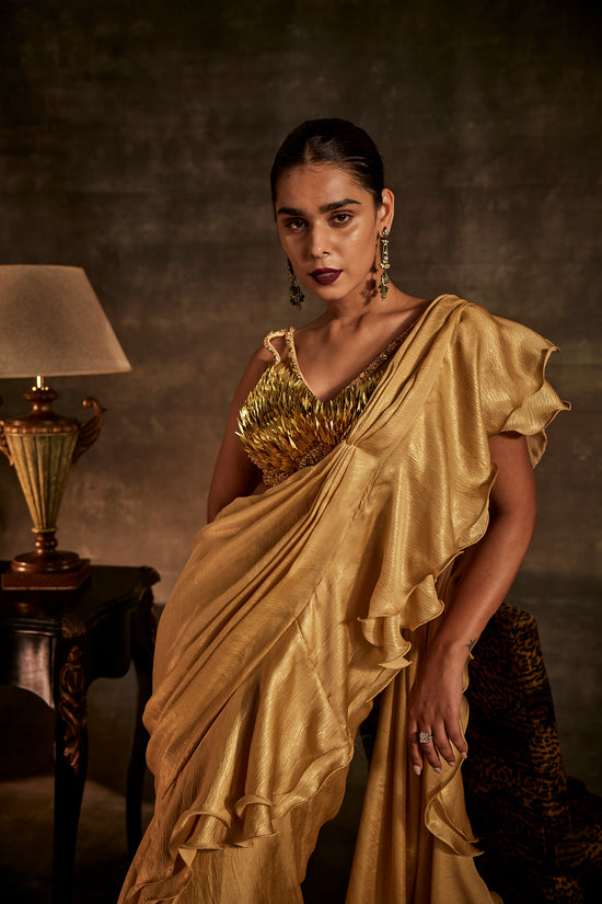 Gold Designer Drape Saree