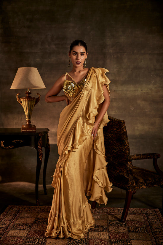 Gold Designer Drape Saree