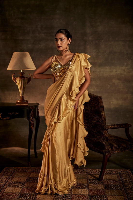 Gold Designer Drape Saree