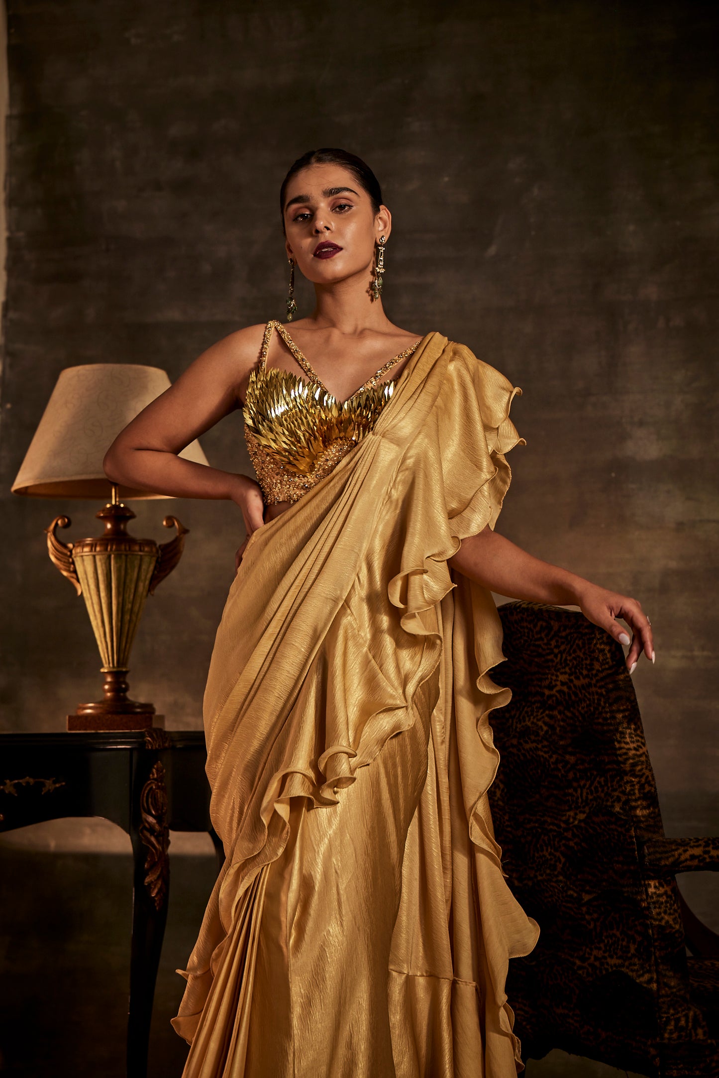 Gold Designer Drape Saree