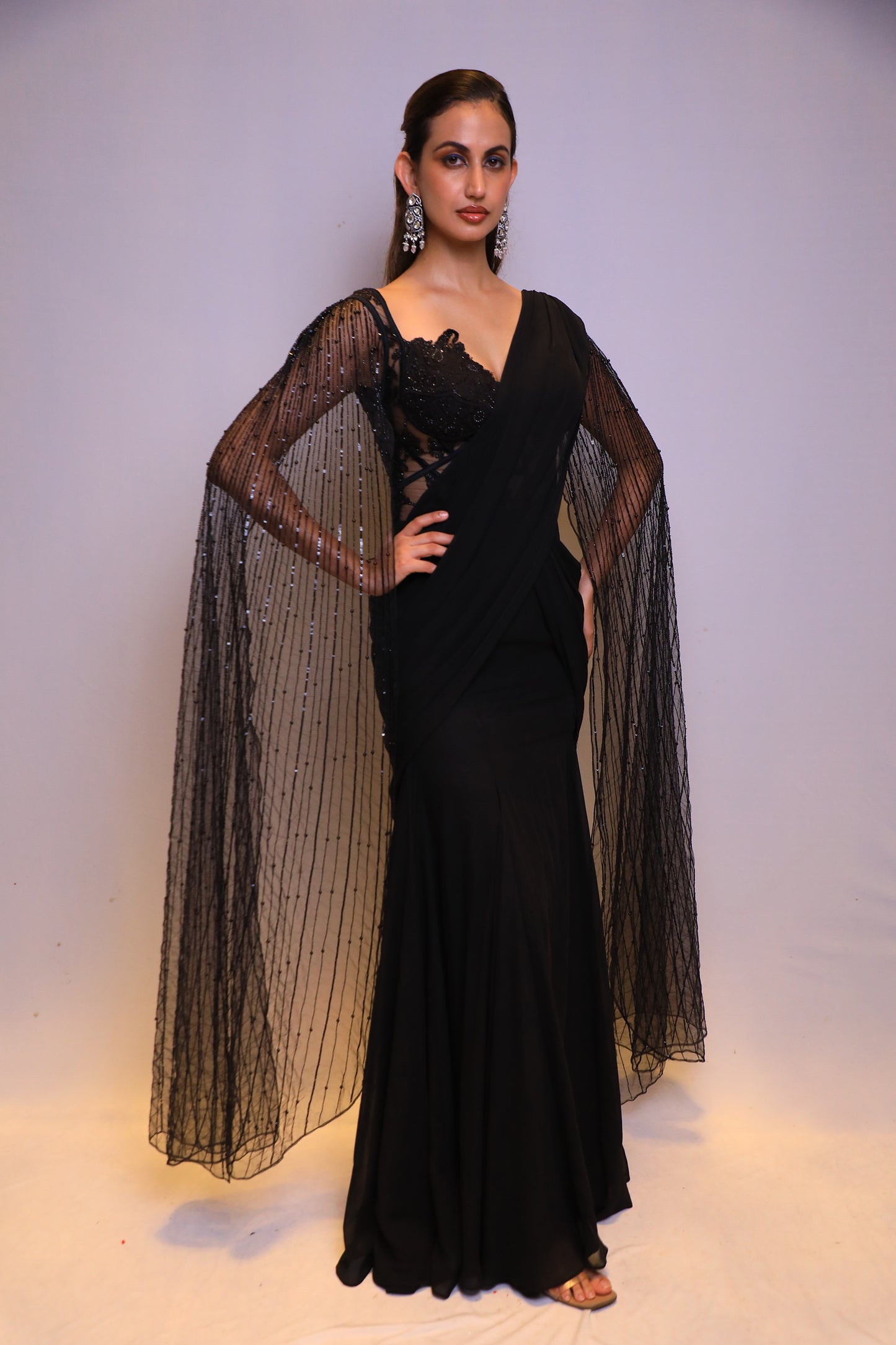 Black Embellished Drape Saree