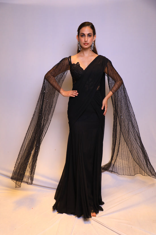 Black Embellished Drape Saree
