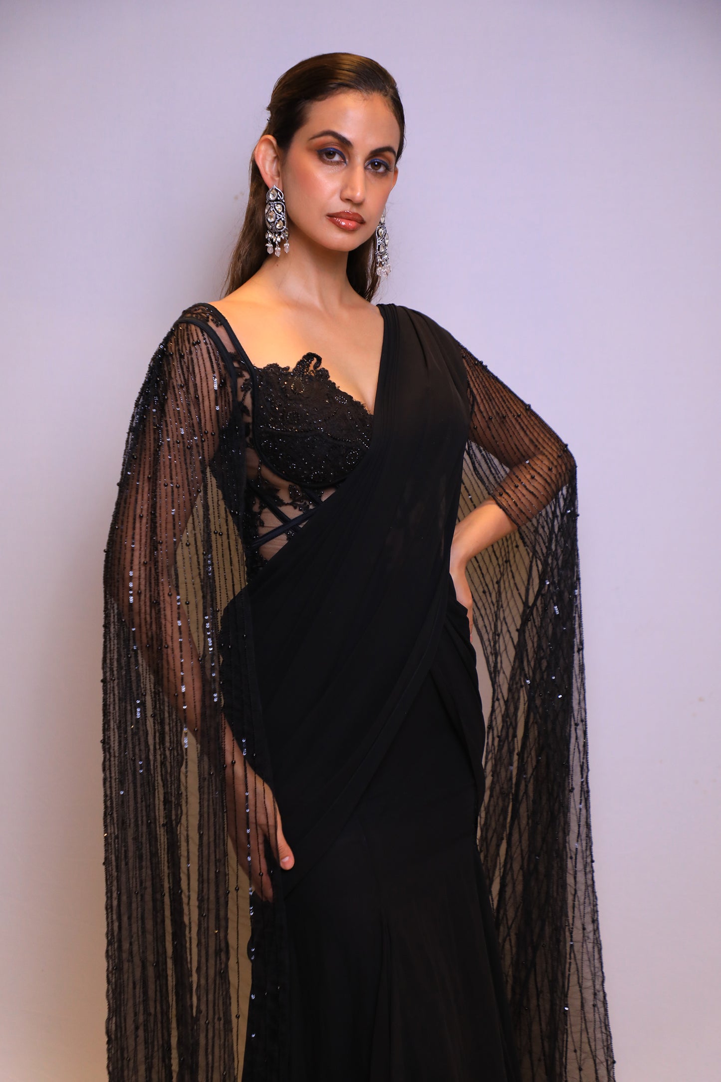 Black Embellished Drape Saree