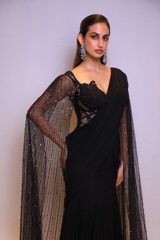 Black Embellished Drape Saree