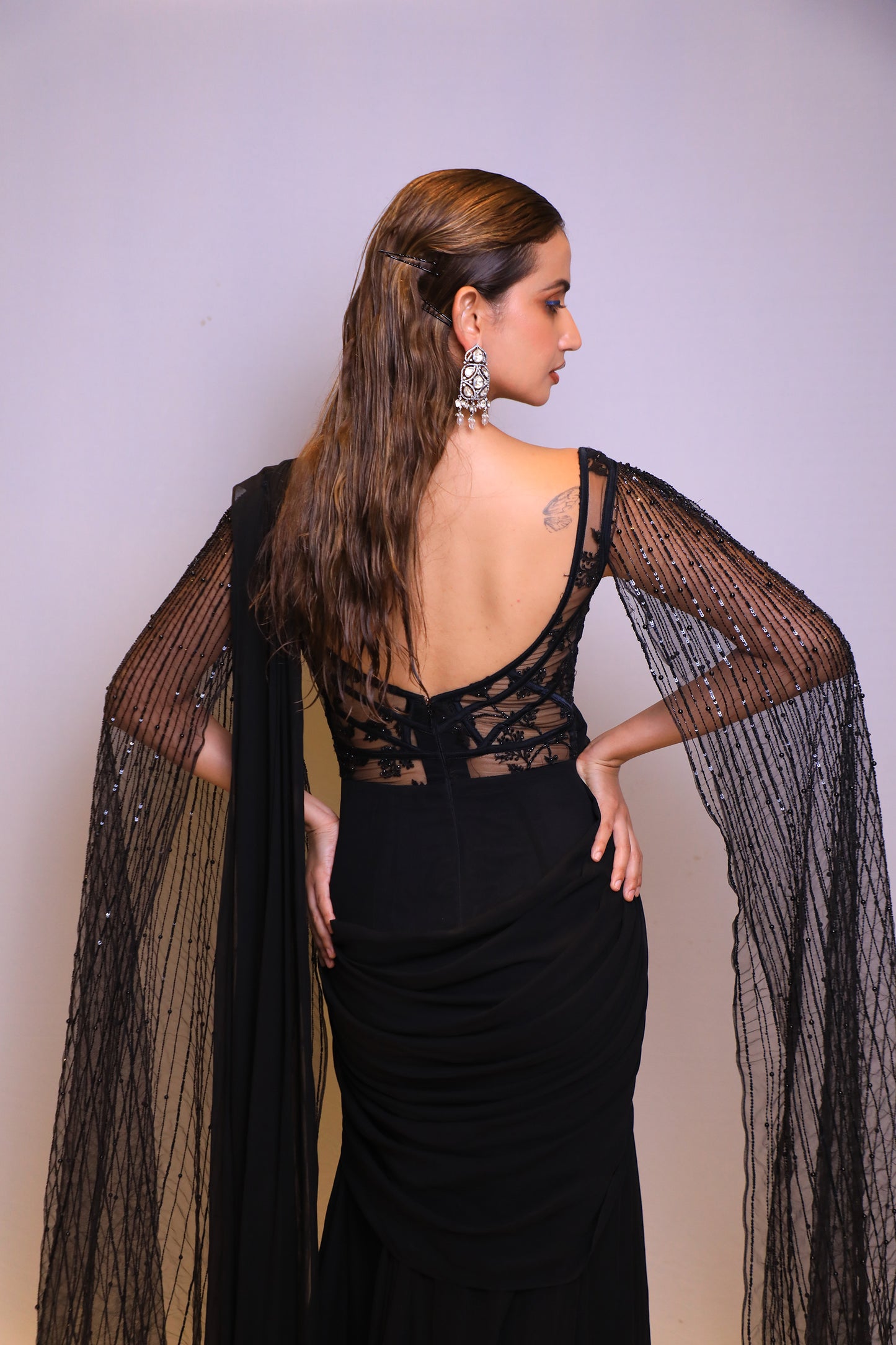 Black Embellished Drape Saree