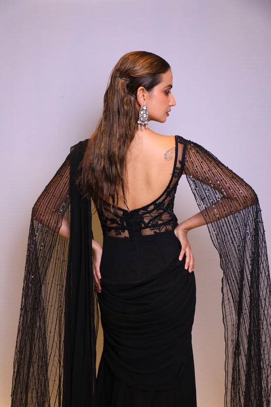 Black Embellished Drape Saree