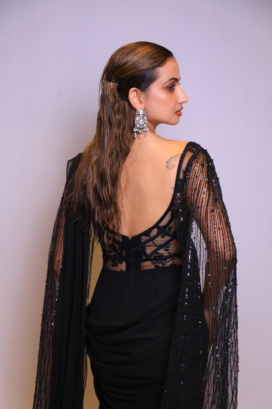 Black Embellished Drape Saree