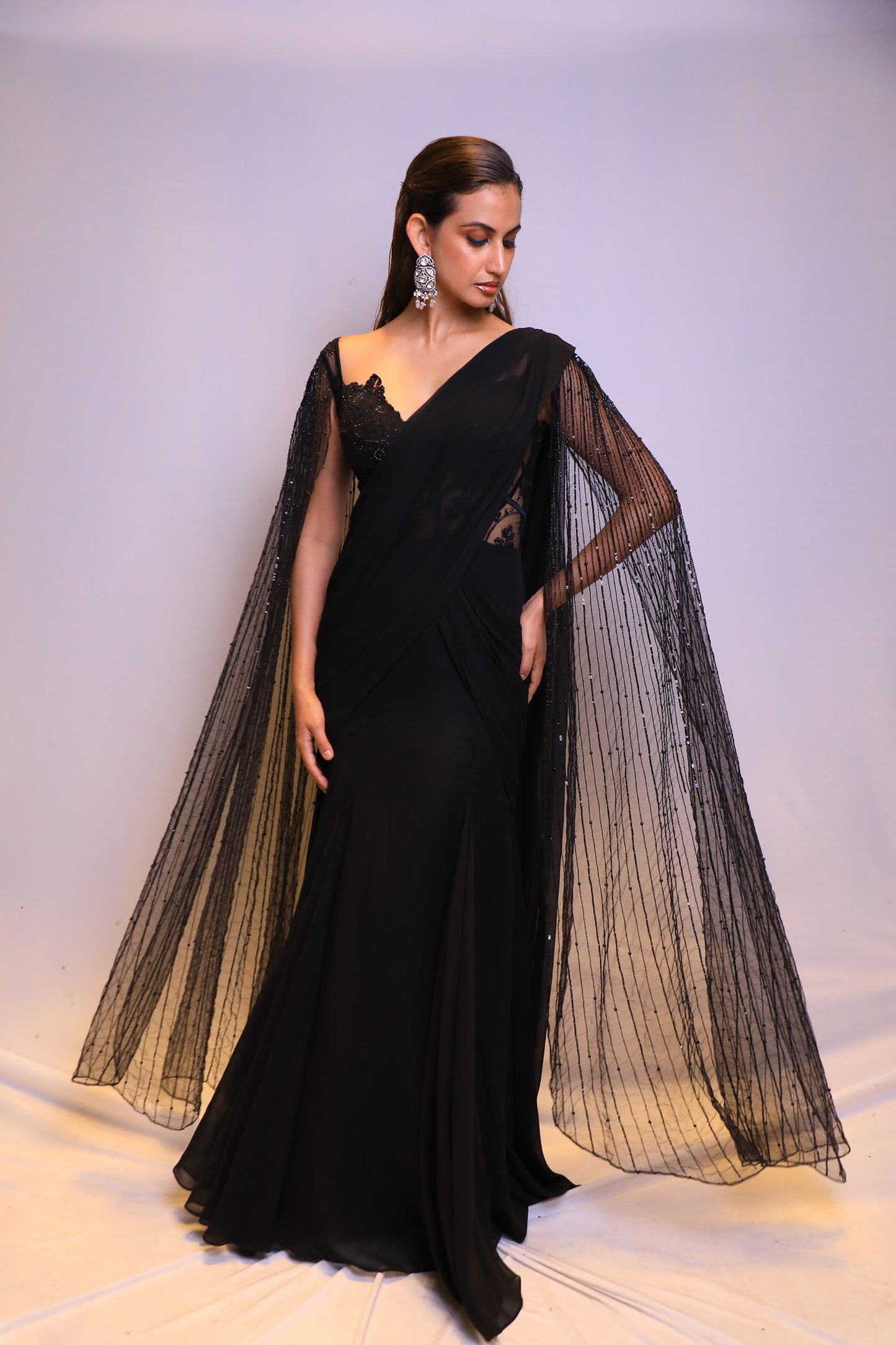 Black Embellished Drape Saree