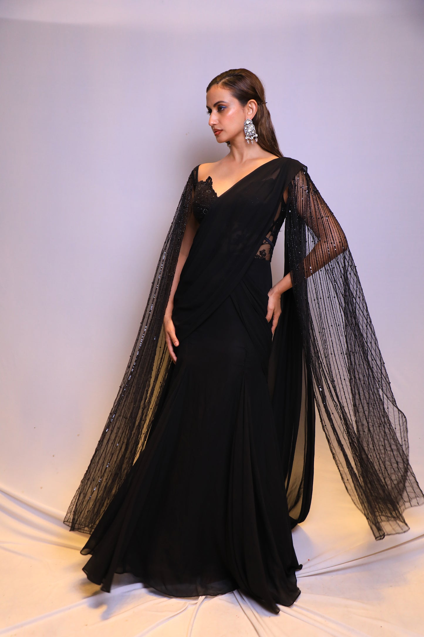 Black Embellished Drape Saree