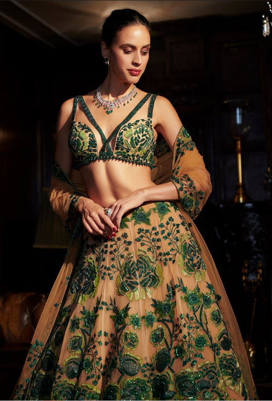 Emerald Green and nude Lehenga