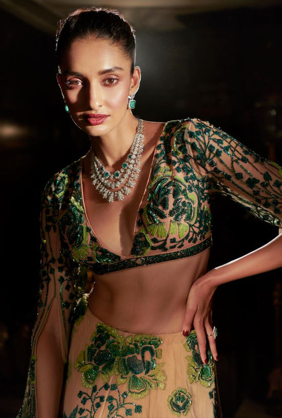 Emerald Green and nude Lehenga