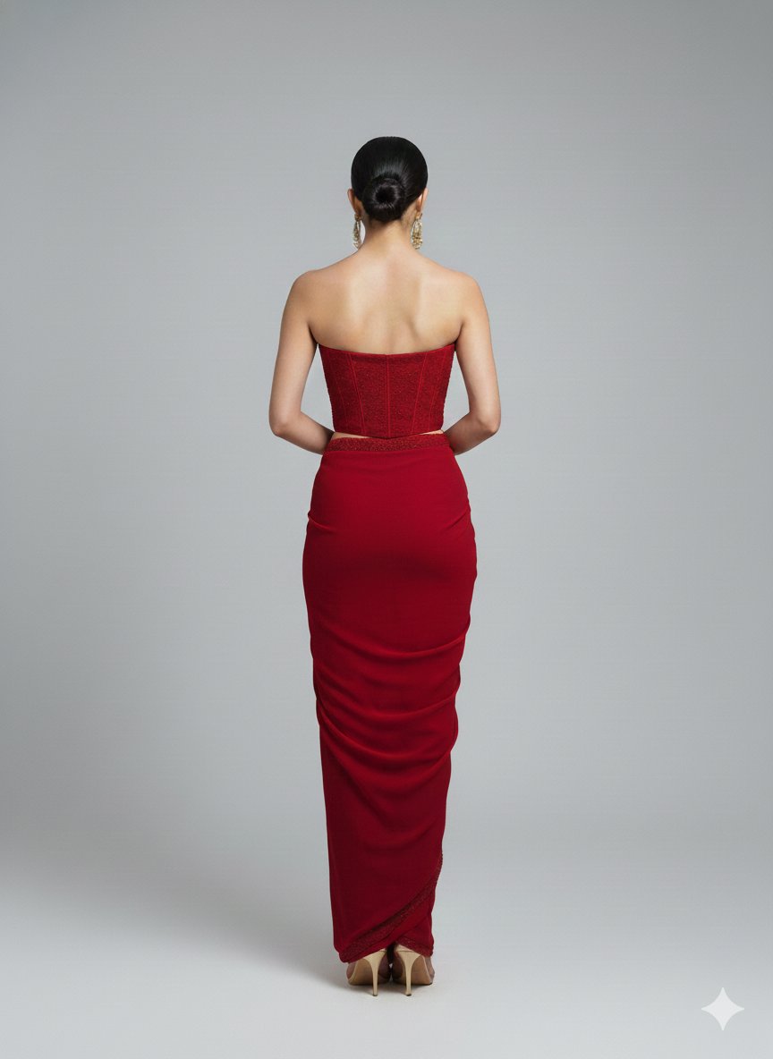 Luxury Red  Saree with Embellished Blouse