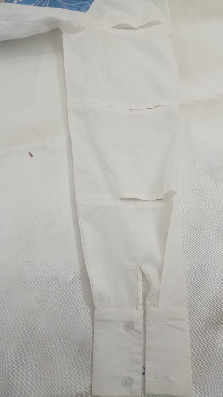 White Shirt Dress with Blue Lace Overlay Panel