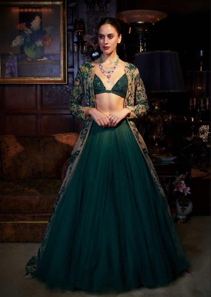 Emerald Green Lehenga with Jacket