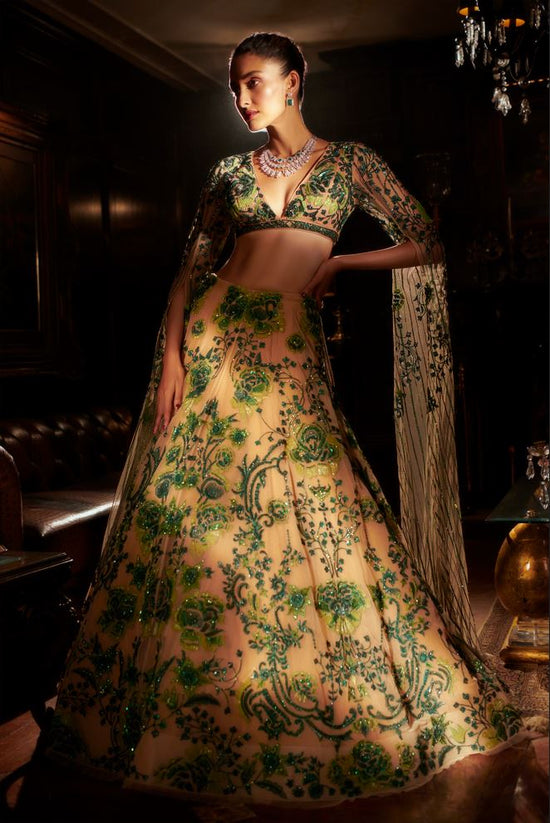 Emerald Green and nude Lehenga