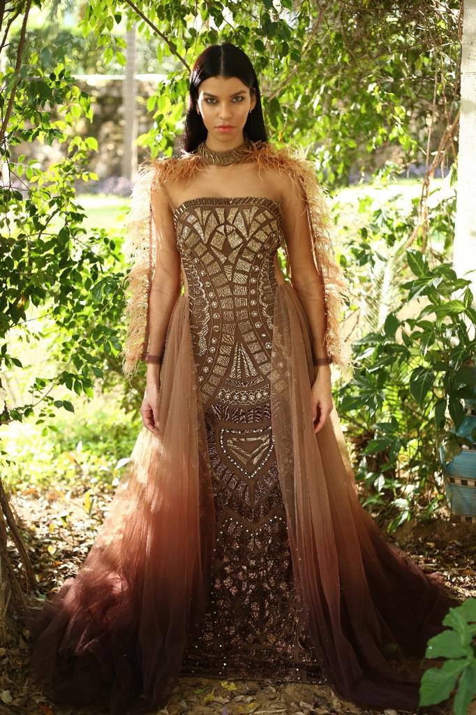 Beige to brown Ombre Shaded Gown – Mynah Designs