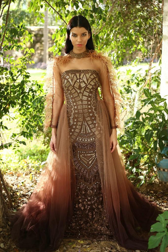 Beige to brown Ombre Shaded Gown